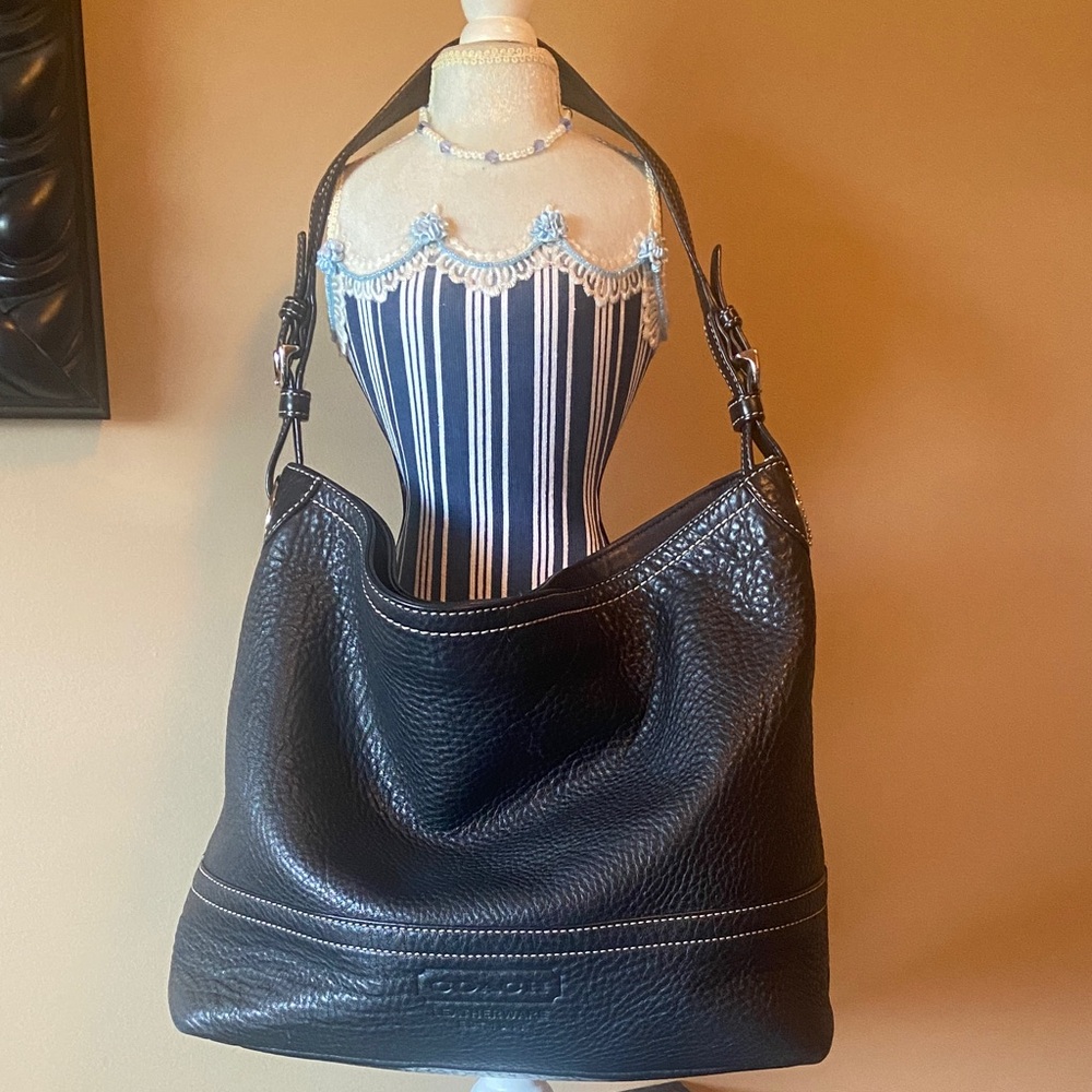 Coach Black Pebbled Leather Hobo Shoulder Bag and matching Wallet